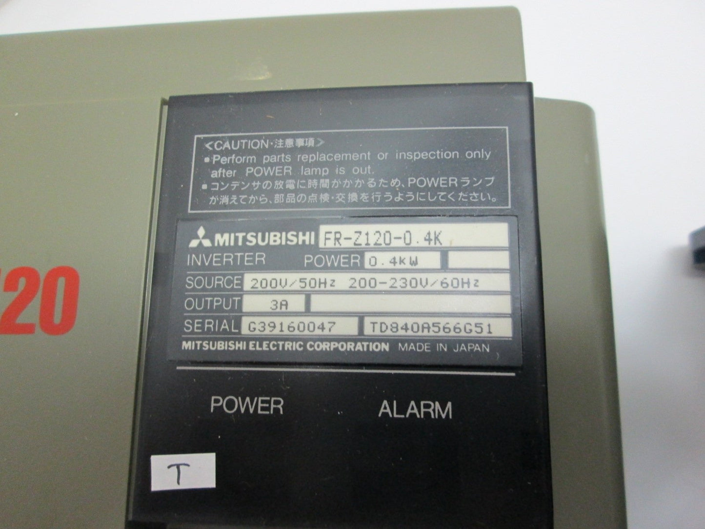 Used Mitsubishi AC Drive Freqrol-Z120, 200-230VAC, 50/60HZ, .5 HP, W/GM-EJF Motor