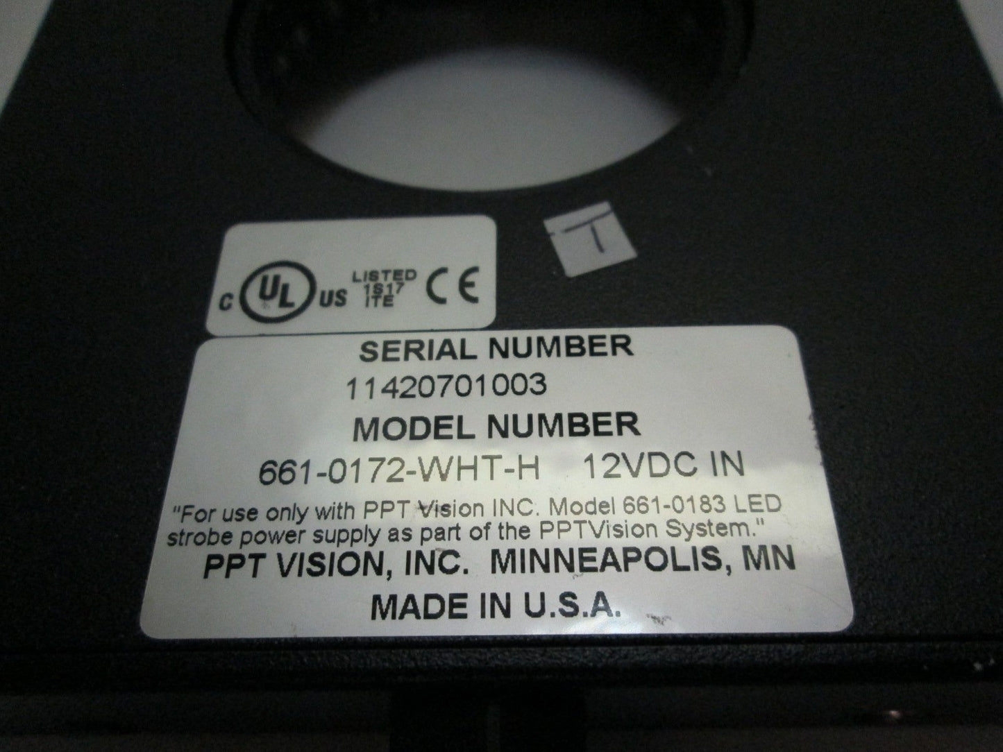 Used PPT Vision 661-0172 LED Light Ring 12VDC 2.150" ID 18" Cable 5 Wire W/ Plug