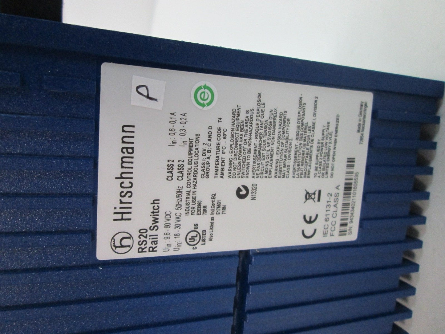 Used Hirschmann RS20 Rail Switch Ethernet Switch DIN Rail Mount 4 Port