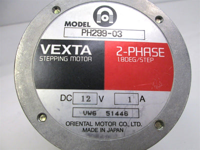 Used Vexta PH299-03 Stepping Motor 12VDC 1A, 2-Phase 1.8 Degree/Step