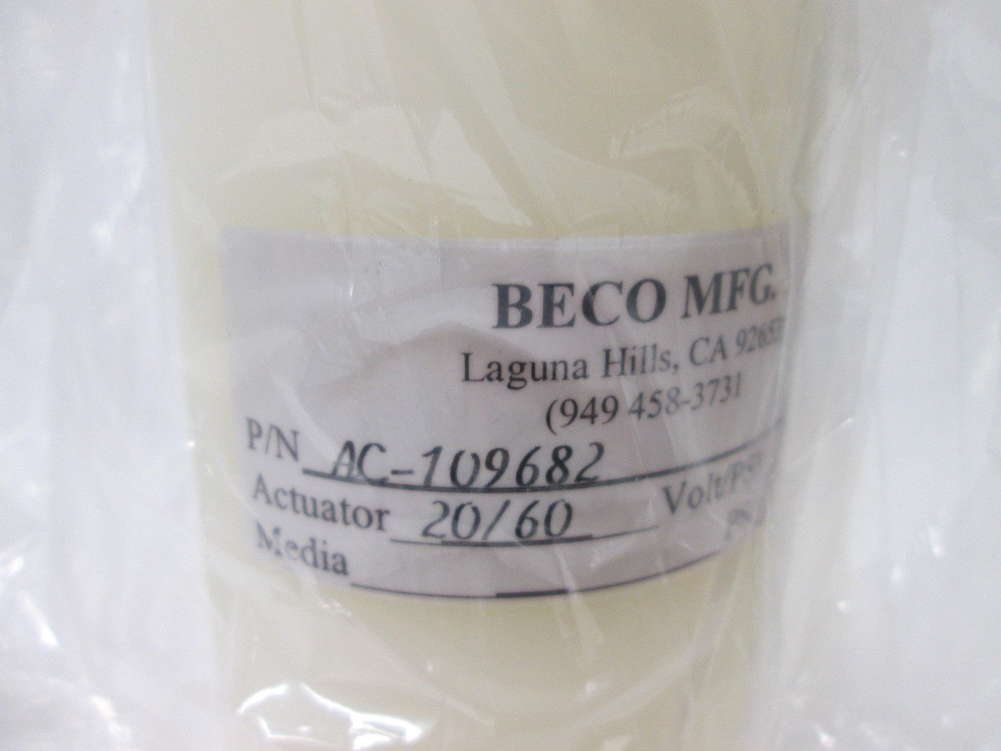 New Beco AC-109682 Pneumatic Cylinder, Chemical Resistant PVC, 10" Stroke